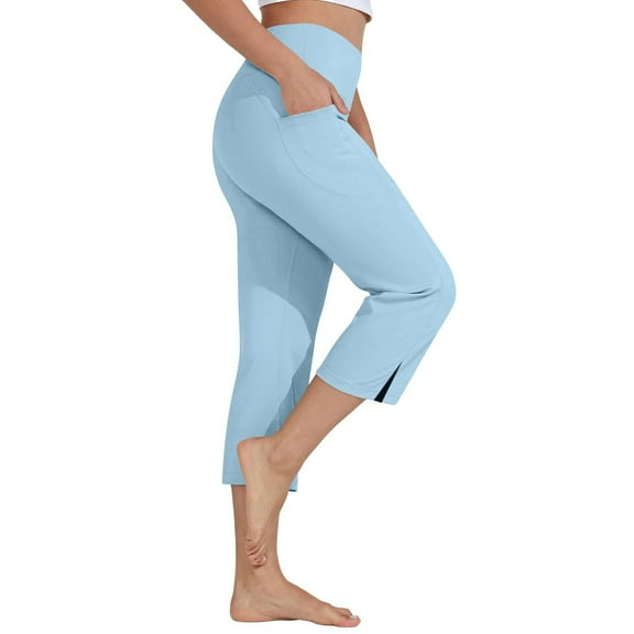 Jxximdong Leggings for Women Women's Tight Casual Solid Color Seven Part Split Yoga Pants Blue XXXL Yoga Pants