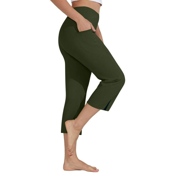 Jxximdong Leggings for Women Women's Tight Casual Solid Color Seven Part Split Yoga Pants Green L Yoga Pants