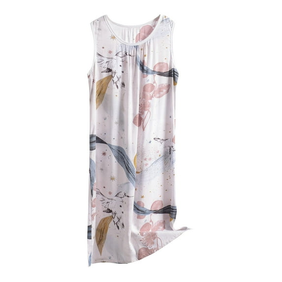 Jxximdong Nightgowns for Women Casual O Neck Sleeveless Fly Floral Print Dress With Pocket Black Loungewear XXXXXXL