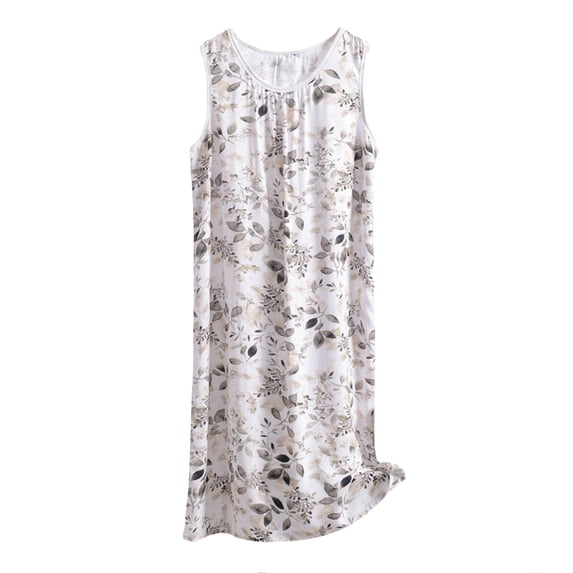 Jxximdong Nightgowns for Women Casual O Neck Sleeveless Fly Floral Print Dress With Pocket Dark Gray Loungewear XXXXXXL