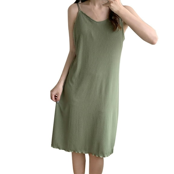 Jxximdong Nightgowns for Women Cotton Sleeveless Nightgown Spaghetti Strap V Neck Full Slip Sleep Dress Green Loungewear XXL