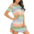thumbnail image 1 of Jxximdong Nightgowns for Women Scoopneck Cute Comfy Short Sleeve Striped Printing Sleepshirt Green Loungewear L, 1 of 9