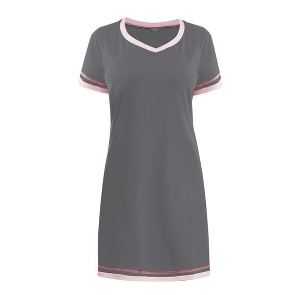Jxximdong Nightgowns for Women Summer Casual Cozy Round Neck Loose Short Sleeved Multicolor Nightdress Grey Loungewear XXL