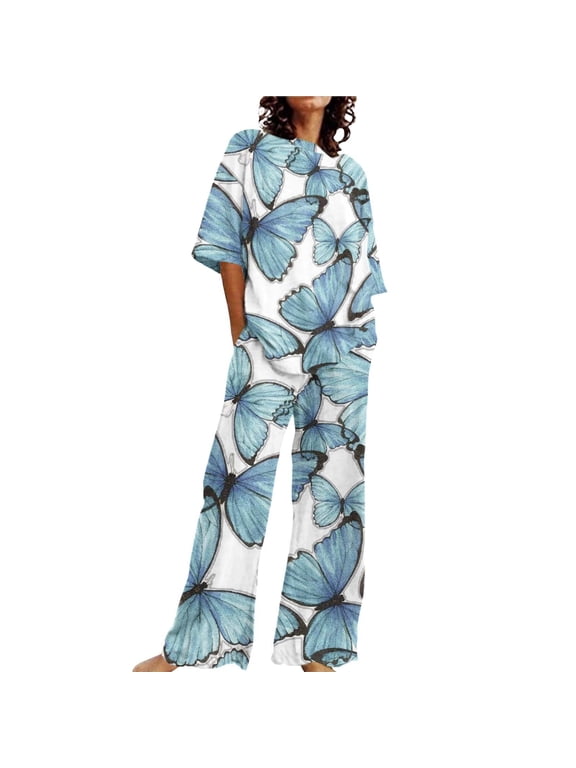 Pajamas for Women Set Cotton Linen T Shirts Straight Leg Pant Plus Size 2 Piece Set Mint Green Loungewear XXXXL