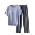 thumbnail image 1 of Jxximdong Pajamas for Women Set Round Neck Short Sleeve Pants Solid With Chest Mat Casual Sleepwear Set Blue Loungewear XL, 1 of 5