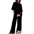 thumbnail image 1 of Jxximdong Pajamas for Women Set Summer Cotton Linen T Shirts Straight Leg Pant Plus Size 2 Piece Set Black Loungewear XL, 1 of 5