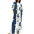 thumbnail image 1 of Jxximdong Pajamas for Women Set Summer Cotton Linen T Shirts Straight Leg Pant Plus Size 2 Piece Set Blue Loungewear XL, 1 of 5
