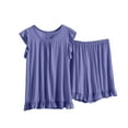 thumbnail image 1 of Jxximdong Pajamas for Women Set Summer Solid Color Casual Drawstring Shorts Short Sleeve Sets Navy Loungewear XXXXXXXL, 1 of 5