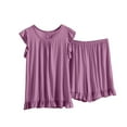 thumbnail image 1 of Jxximdong Pajamas for Women Set Summer Solid Color Casual Drawstring Shorts Short Sleeve Sets Purple Loungewear XXL, 1 of 5