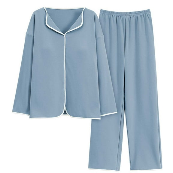 Jxximdong Pajamas for Women Set Women's Petite Pajama Set Petite Length Tunic Top Wide Leg Pants Light Blue Loungewear XXL