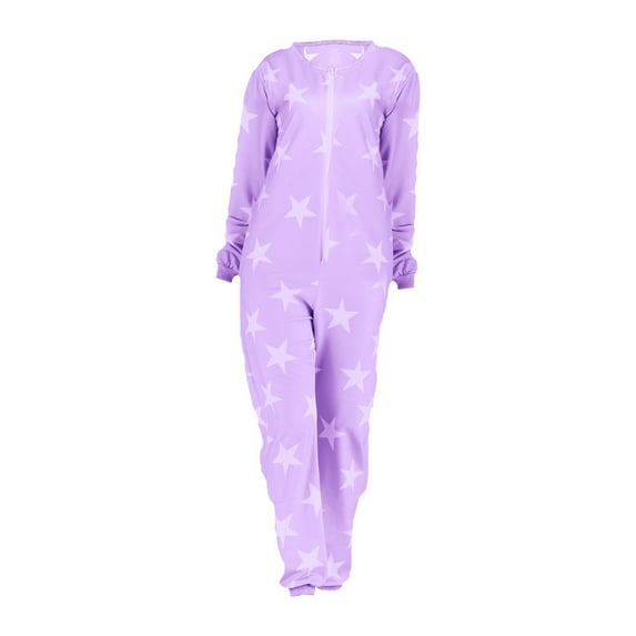 Jxximdong Pajamas for Women Set Women's Star Print 1 Piece Pajamas Warm Basic Loungewear Purple Loungewear L