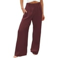 thumbnail image 1 of Jxximdong Palazzo Pants for Women, Elegant Loose Wide Leg Palazzo Pants Plain Lightweight Stretchy Casual Trousers with Pockets, Red Womens Casual Trousers, 1 of 7
