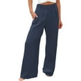 thumbnail image 1 of Jxximdong Palazzo Pants for Women, Elegant Loose Wide Leg Pants Plain Lightweight Stretchy Casual Trousers with Pockets, Blue Womens Casual Trousers, 1 of 7