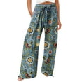 thumbnail image 1 of Jxximdong Palazzo Pants for Women, Fashionable Beach Elastic Waist Wide Leg Pants with Colorful Floral Print Pockets, Blue Womens Casual Trousers, 1 of 4
