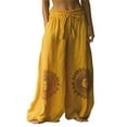 thumbnail image 1 of Jxximdong Palazzo Pants for Women, Vintage Floral Art Printed Cotton Linen Wide Leg Pants, Yellow Womens Casual Trousers, 1 of 5