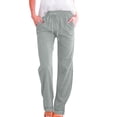thumbnail image 1 of Jxximdong Pants for Women Women's Trousers Curling Solid Color Cotton Linen Loose Casual Drawstring Wide Leg Pants Casual Trousers Green XXXL Trousers, 1 of 4