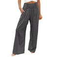 thumbnail image 1 of Jxximdong Pants for Women Comfy Baggy Wide Leg Linen Pants Summer Flowy High Waisted Palazzo Beach Pants Trousers With Pockets Gray XL Trousers, 1 of 6