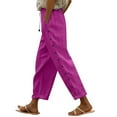 thumbnail image 1 of Jxximdong Pants for Women Cotton And Linen Solid Color Elastic Waistband Trousers With Pockets Side Buttons Loose Casual Trousers Pink M Trousers, 1 of 8