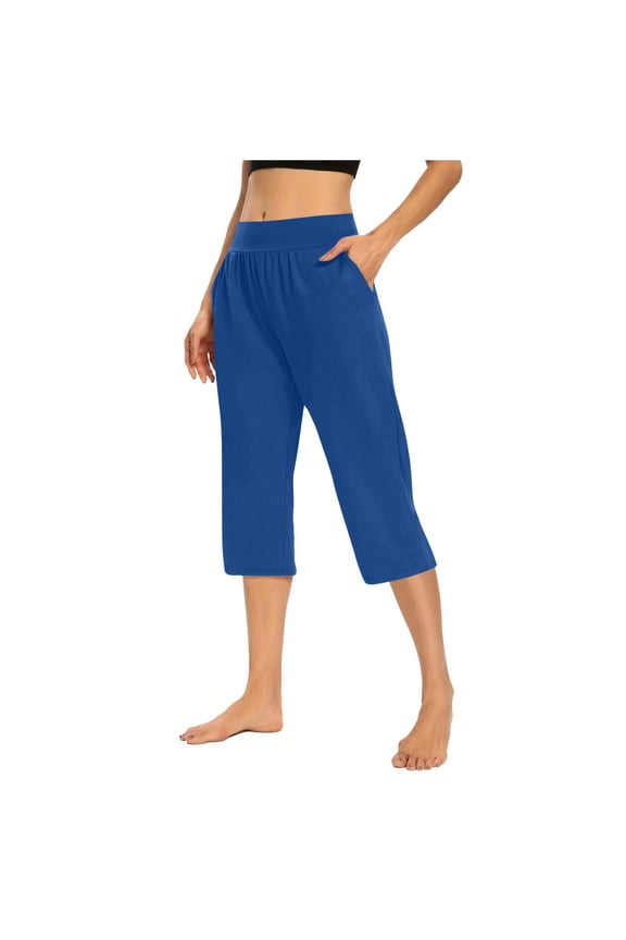 Pants for Women High Waisted Cutout Yoga Capris Lightweight Cozy Cropped Pants Solid Soft Pajams Pants Blue XXXL Trousers