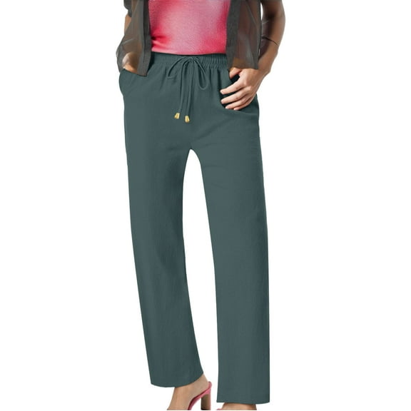 Jxximdong Pants for Women Linen Pants Women Summer Wide Leg Pants Elastic Waist Pants High Waisted Pants Casual Beach Trousers Blue XXL Trousers