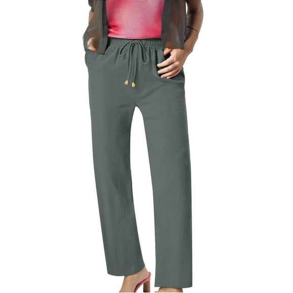 Jxximdong Pants for Women Linen Pants Women Summer Wide Leg Pants Elastic Waist Pants High Waisted Pants Casual Beach Trousers Gray XL Trousers