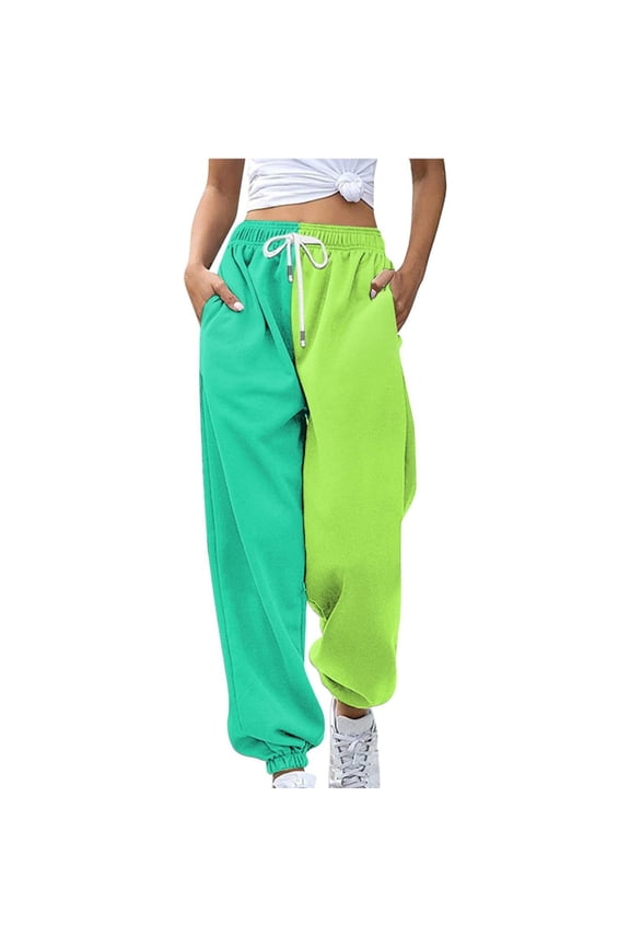 Pants for Women Loose Breathable Gradient Casual Pants Side Pockets Leg Opening Drawstring Seasonal Casual Pants Green S Trousers