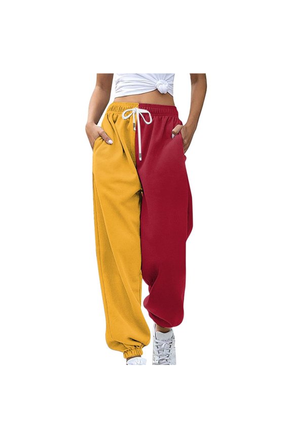 Pants for Women Loose Breathable Gradient Casual Pants Side Pockets Leg Opening Drawstring Seasonal Casual Pants Red M Trousers