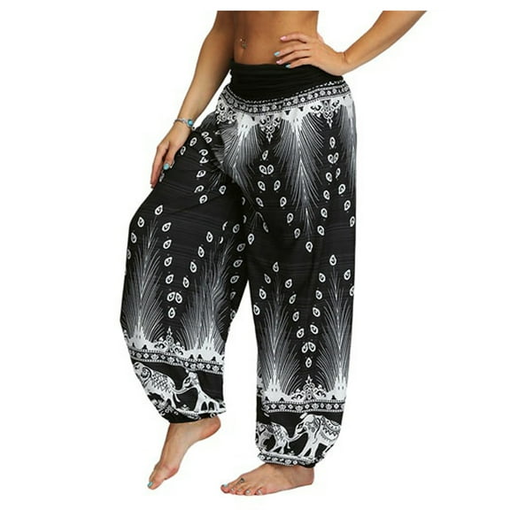Jxximdong Pants for Women Men's And Women's Loose Crotch Pants Retro Printed Jumpsuit Yoga Pants Beige L Trousers
