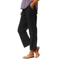 thumbnail image 1 of Jxximdong Pants for Women Solid Straight Elastic Pants Long Drawstring Linen Women Waist Cotton Casual Button Slit Trouser Black M Trousers, 1 of 9