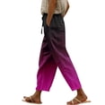 thumbnail image 1 of Jxximdong Pants for Women Summer High Waisted Wide Leg Plus Size Linen Capri Pants Lightweight Capri Trousers S 5Xl Pink XXXL Trousers, 1 of 5