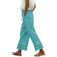 thumbnail image 1 of Jxximdong Pants for Women Summer New Women's Casual Loose Fitting Waist And Ankle Patchwork Lace Cotton And Linen Pants Blue XL Trousers, 1 of 5