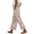 thumbnail image 1 of Jxximdong Pants for Women Summer New Women's Casual Loose Fitting Waist And Ankle Patchwork Lace Cotton And Linen Pants Yellow L Trousers, 1 of 5