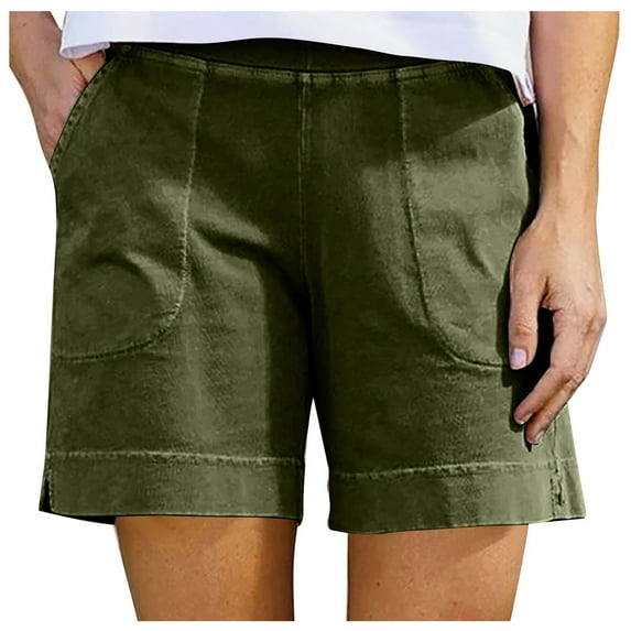Jxximdong Pants for Women Summer Solid Casual Linen Athletic Women's Shorts With Pockets Loose Trousers Cycling Shorts Green L Trousers