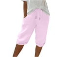 thumbnail image 1 of Jxximdong Pants for Women Trendy Knee Length Linen Shorts Drawstring Elastic Waist Summer Casual Gym Shorts With Pockets Pink XXL Trousers, 1 of 9
