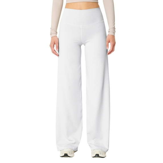 Jxximdong Pants for Women Wide Leg Yoga Pants For Women Tummy High Waisted Stretch Workout Pants Loose Fit Athletic Flare Sweatpants White M Trousers