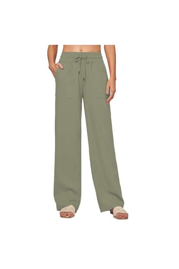 Pants for Women Women Linen Pants Wide Leg Palazzo Pants Cotton Linen Drawstring Summer Pants With Pockets Bronze L Trousers