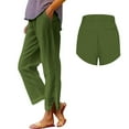 thumbnail image 1 of Jxximdong Pants for Women Women Solid Straight Solid Elastic Pants Long Linen Women Waist Cotton Casual Slit Trouser Legs Pants Green S Trousers, 1 of 6