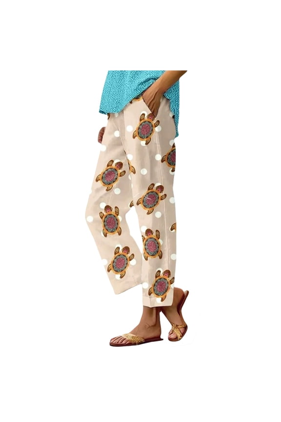 Pants for Women Women Summer Elastic Waist Crop Pants Plus Size Straight Leg Slack Casual Trouser With Pocket Beige XXL Trousers