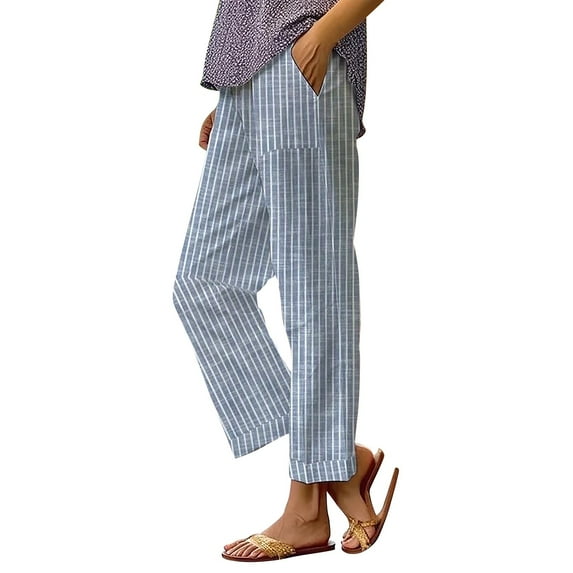 Jxximdong Pants for Women Women's Botanical Floral Design Loose Pocket Casual Pants Blue M Trousers