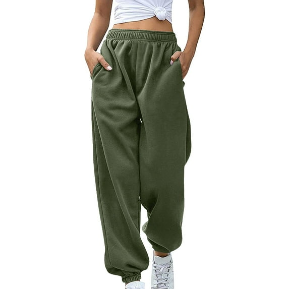 Jxximdong Pants for Women Women's Bottom Sweatpants No Drawstring Joggers Pants Workout High Waisted Yoga Pants With Pockets Green XL Trousers