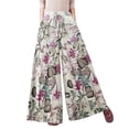 thumbnail image 1 of Jxximdong Pants for Women Women's Casual Floral Printed Pants Belt Elastic Waist Wide Leg Pants Pocket Long Pants Red M Trousers, 1 of 8