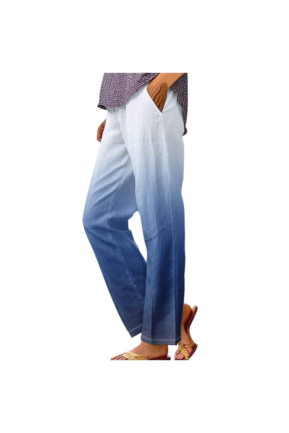 Pants for Women Women's Gradient Printed Loose Pocket Patchwork Casual Pants Blue XXXXXL Trousers