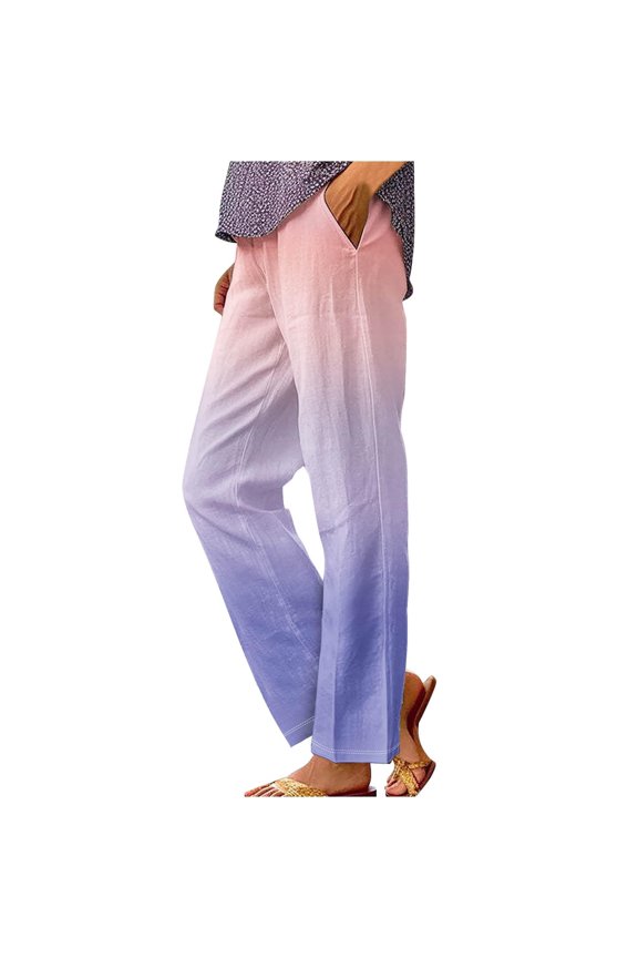 Pants for Women Women's Gradient Printed Loose Pocket Patchwork Casual Pants Red S Trousers