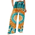 thumbnail image 1 of Jxximdong Pants for Women Women's Retro Printed Fashionable Drawstring Loose Pants High Waisted Casual Pants Wide Leg Pants Blue L Trousers, 1 of 5