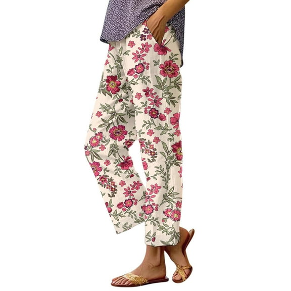 Jxximdong Pants for Women Women's Retro Striped Design Loose Pocket Patchwork Casual Pants Blue XL Trousers