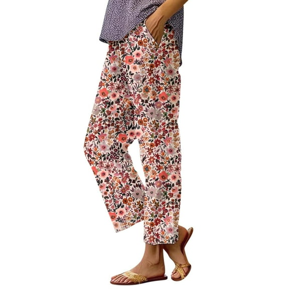 Jxximdong Pants for Women Women's Retro Striped Design Loose Pocket Patchwork Casual Pants Pink XXL Trousers