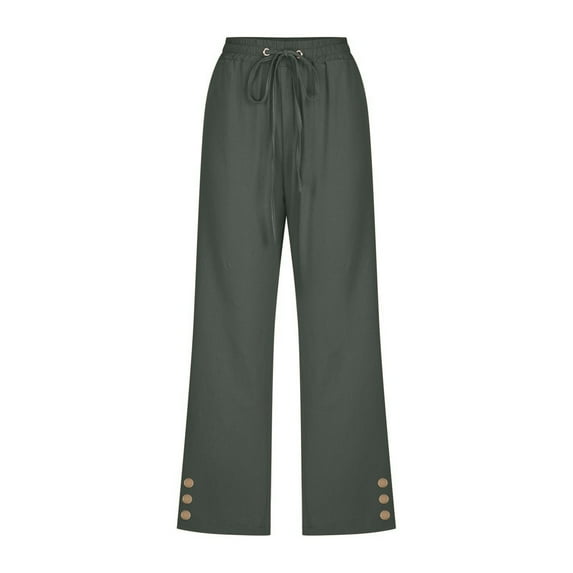 Jxximdong Pants for Women Women's Solid Color Strap Button Summer Candy Casual Capris Green XXXL Trousers