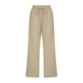 thumbnail image 1 of Jxximdong Pants for Women Women's Solid Color Strap Button Summer Candy Casual Capris Yellow XXL Trousers, 1 of 4