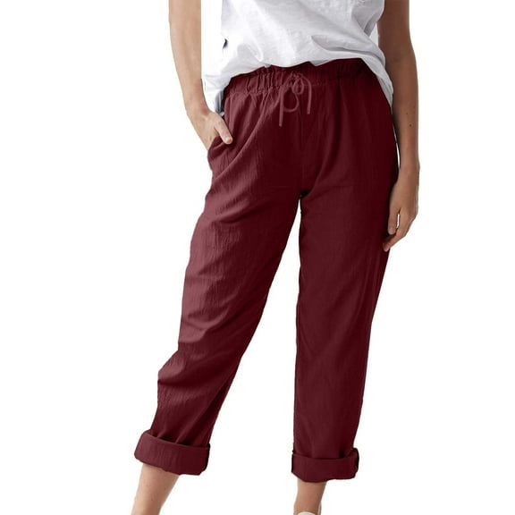 Jxximdong Pants for Women Women's Straight Pants Elastic Waist Casual Trousers Pants With Pockets Red XXL Trousers