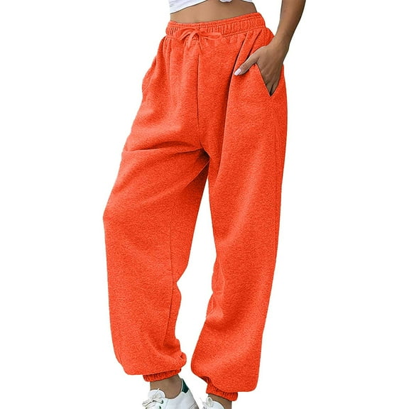 Jxximdong Pants for Women Women's Sweatpants Petite Length Pockets Pants Casual Workout Athletic Joggers Drawstring Waist Sweat Orange XXL Trousers